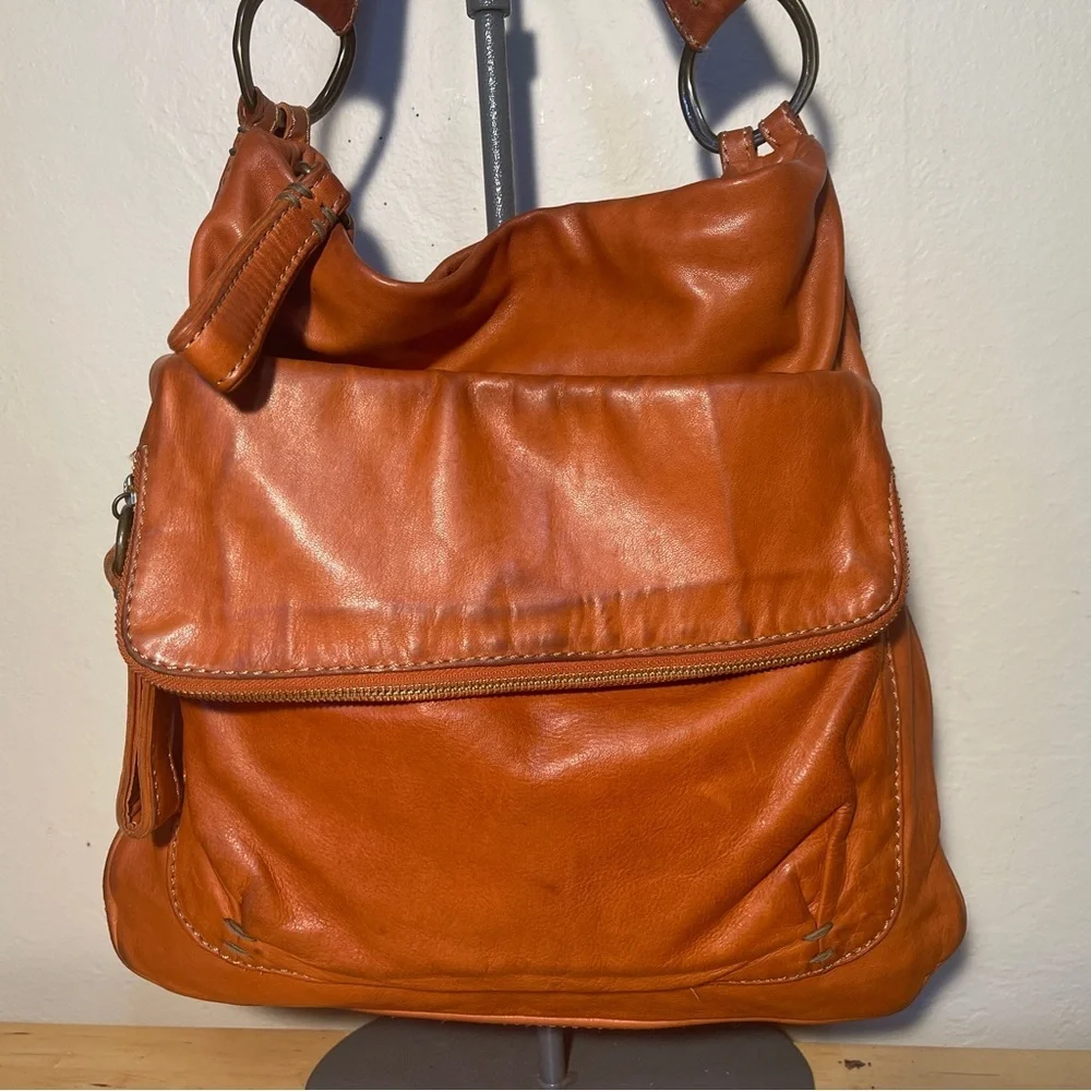 49 Square Miles Orange Leather Hobo Bag Soft Leather Shoulder Purse Artisan Hand